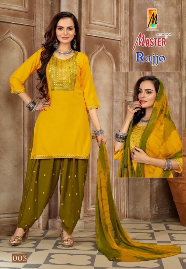 Master Rajjo Festive Wear Rayon Kurti Patiyala And Dupatta Collection